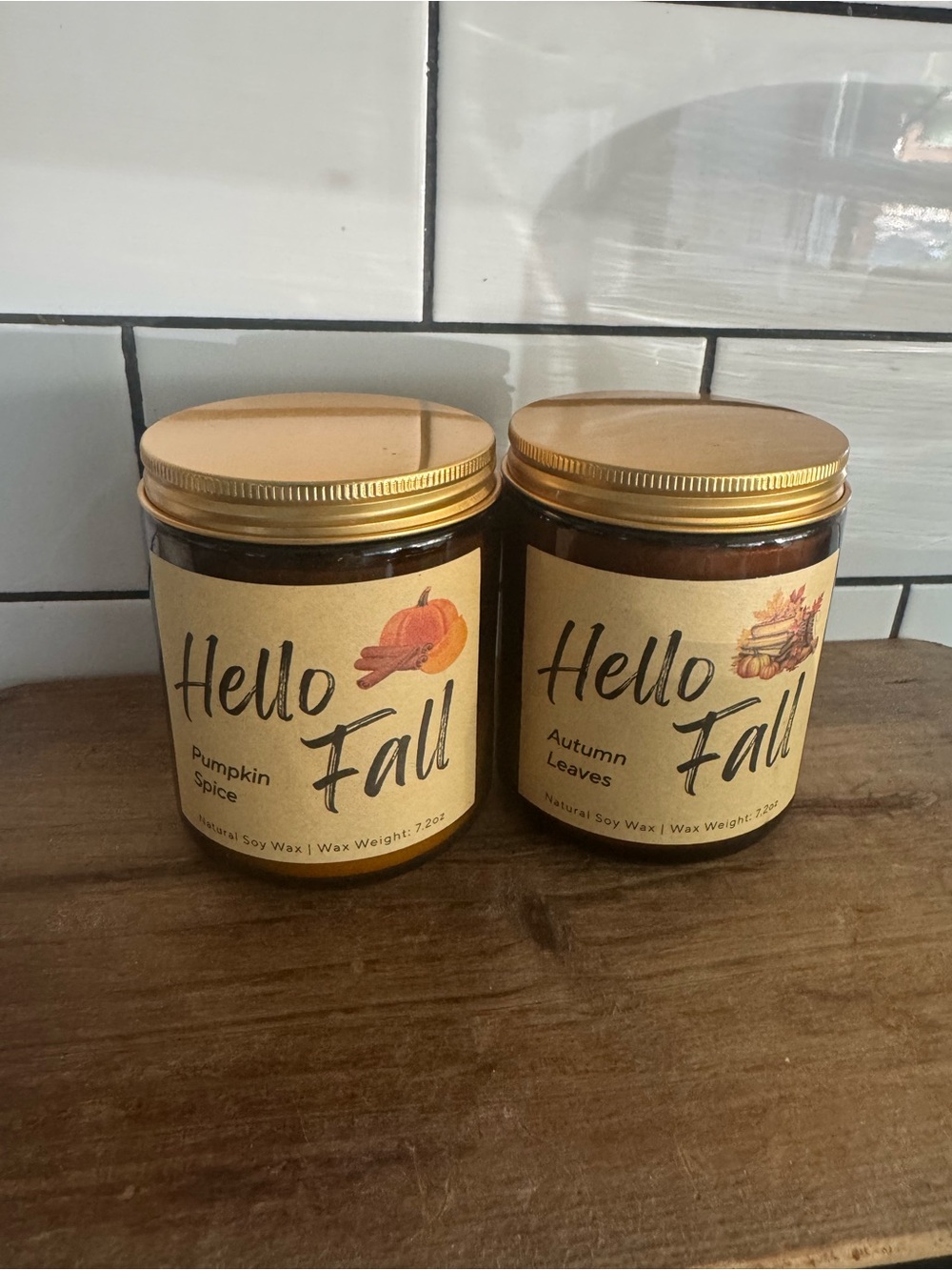 Set of 2 Hello Fall Pumpkin Spice & Autumn Leaves Scented Candles